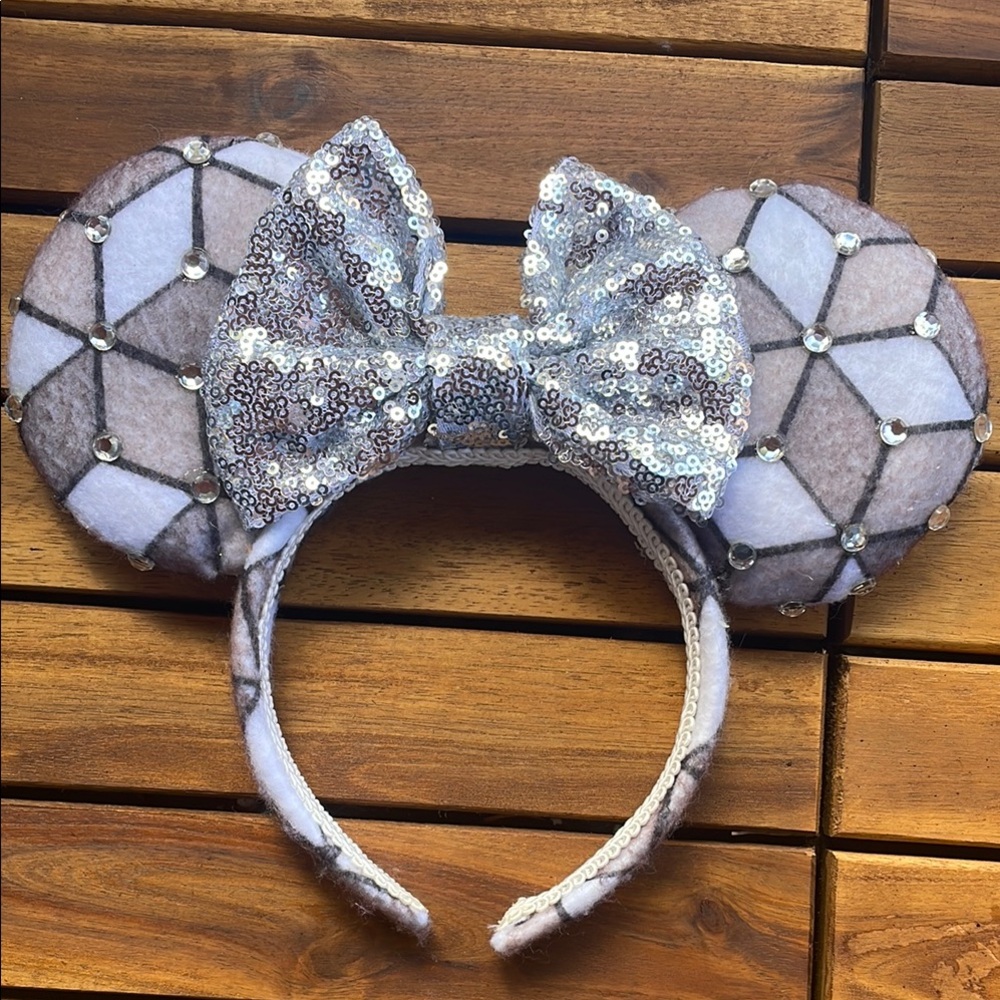 Epcot Spaceship earth Mickey Minnie ears with silver sparkly bow
